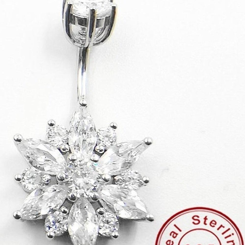 Belly Button Sterling Silver Flower Ships USA